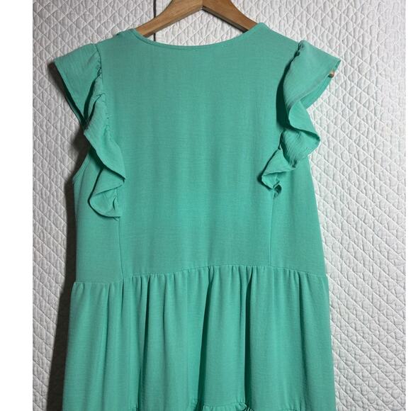 Umgee Women S Emerald Teal Ruffle Tiered Flutter Sleeve Midi Dress - Picture 6 of 7